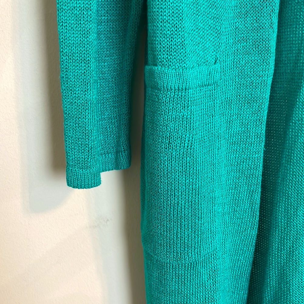 J. Jill linen blend long knit Cardigan sweater in color lagoon size small - Picture 6 of 8